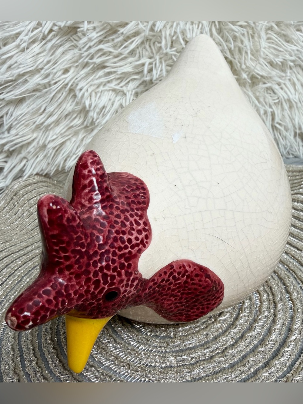 Rustic Crackle Glaze Ceramic Chicken Hen Figure Farmhouse Country Kitchen Decor